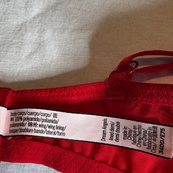 Victorias Secret Dream Angels Lined Demi Red Lace Wired Bra Womens Size 34DDD - Picture 5 of 7
